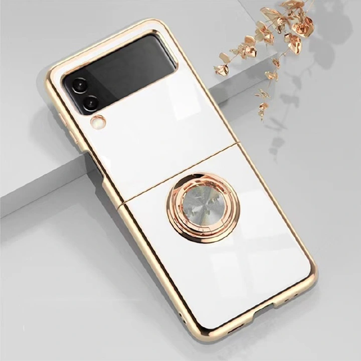 Luxury Samsung Galaxy Z Flip 3 Z Flip 4 Electroplated Ring Car Magnetic Protective Cover Suitable For Mobile Phone Cases Z Flip4,Z Flip3