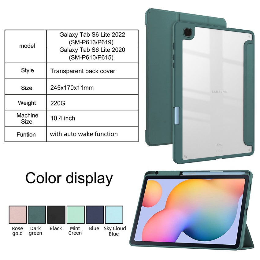 Tablet Case For Samsung Galaxy Tab S6 Lite (2022)SM-P613 SM-P619 / (2020) SM-P610/P615 with S Pen Holder, Shockproof Cover with Clear Back, Auto Wake/Sleep