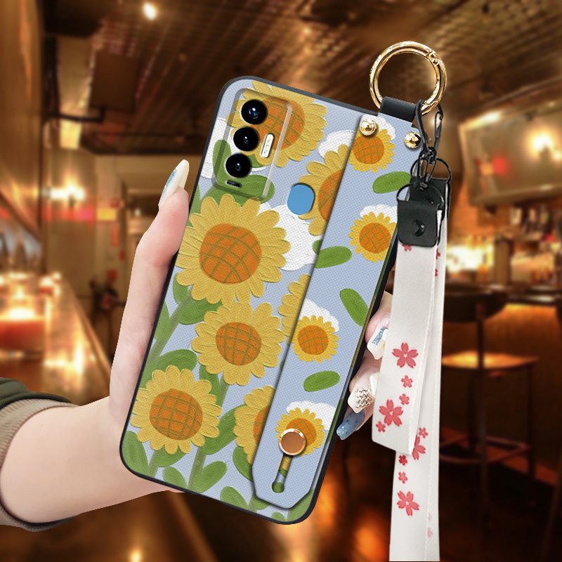 Best Price For D Floral Wristband Phone Case For Tecno Camon I Hand Strap Soft Holder Cover