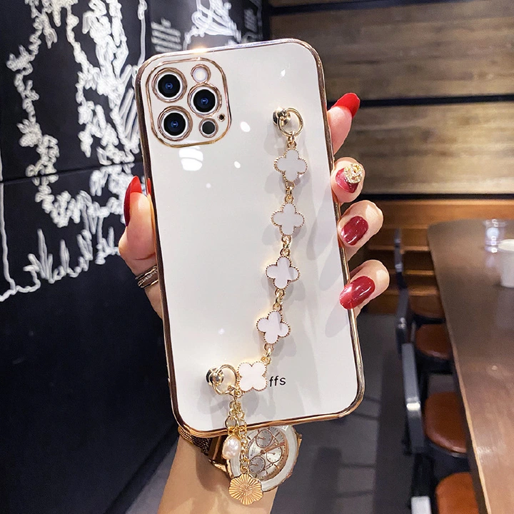 Phone Case For iPhone 14 Pro 14 Plus 14 13 12 11 Pro Max 13 12 Mini XR XS 8 7 6 Plus Electroplating Soft Silica Gel Four-Leaf Clover Hand Chain Fall Protective Cover