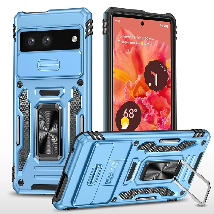 With Sliding Camera Lens Case For Google Pixel 9 Pro XL 9 8 7 Pro 8A 7A Kickstand Shockproof Cover