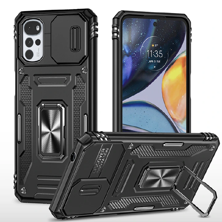 Luxury Slide Camera Lens Case for Motorola Moto G22 G Plus G stylus G Power (2022) Edge + Pro Kickstand Shockproof Cover