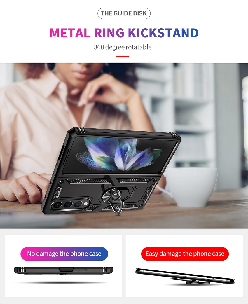 Phone Case for Samsung Galaxy Z Fold 4,Galaxy Z Fold 3 Cover 360° Rotating Stand Military Grade Drop Tested Cover with Magnetic Kickstand Car Mount Protective Case Z Fold4,Z Fold3