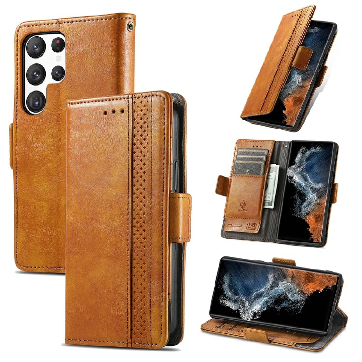 Leather Phone Case Flip Cover for Samsung Galaxy S23 S22 Ultra S21 Plus S20 FE S10e S10 S9 S8 Plus Note 20 Ultra 10 Plus Lite 9 8  Magnetic Full Body Shockproof Stand Flip Cover
