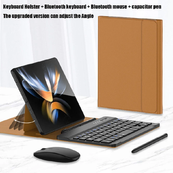 Leather Case Suitable for Samsung Galaxy Z Fold 4 3 2 Vivo X Fold OPPO Find N Keyboard Holster and S pen Holder, Lightweight Luxury Elegant with Stand Bluetooth Keyboard Wirelessly Connected Keyboard