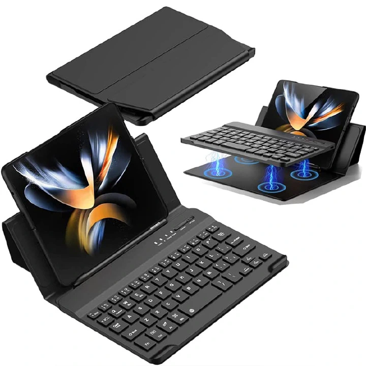 Leather Case Suitable for Samsung Galaxy Z Fold 4 3 2 Vivo X Fold OPPO Find N Keyboard Holster and S pen Holder, Lightweight Luxury Elegant with Stand Bluetooth Keyboard Wirelessly Connected Keyboard