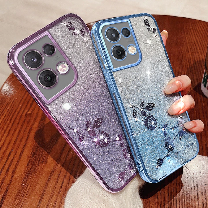 Fashion Electroplate Rhinestone Flowers Glitter Powder Phone Case For OPPO Reno 8 9 10 7 6 5 Pro 8T 4G 8T 5G 5F 6Z 5Z 4Z 7SE 4SE 7Z 6Z 5Z 4Z Anti Fall Protective Case