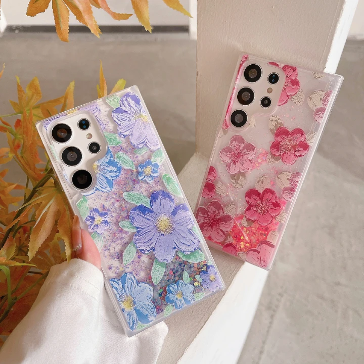 Phone Case for Samsung Galaxy S23 S22 S21 S20 FE Note 20 Ultra 8 9 10 A52 A72 A32 A13 A53 A33 Night Glow Sand Ins Flower Soft Silicone Cover