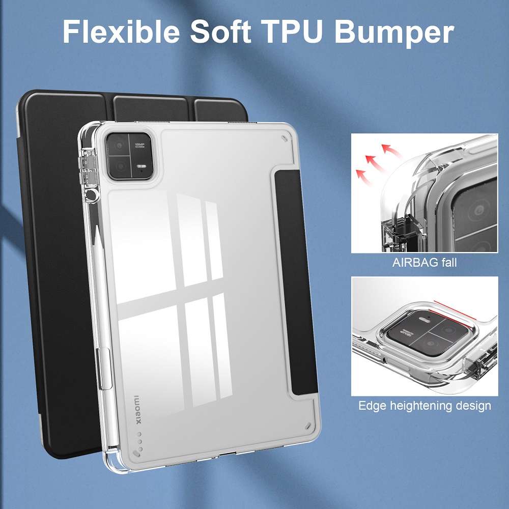 Tablet Case For Xiaomi Pad 6 11.0" with S Pen Holder, Transparent Acrylic Three Fold Xiaomi Pad 6 Pro Shockproof Cover with Clear Back, Auto Wake/Sleep