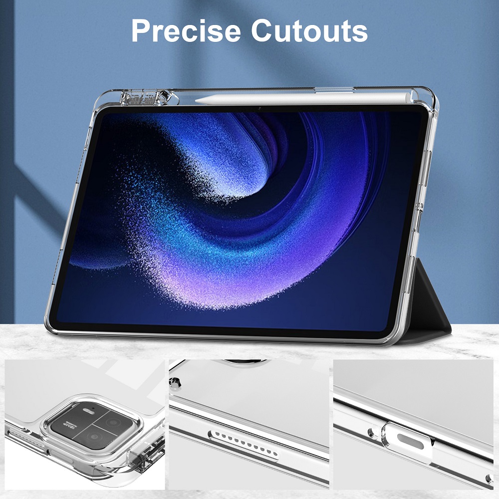 Tablet Case For Xiaomi Pad 6 11.0" with S Pen Holder, Transparent Acrylic Three Fold Xiaomi Pad 6 Pro Shockproof Cover with Clear Back, Auto Wake/Sleep