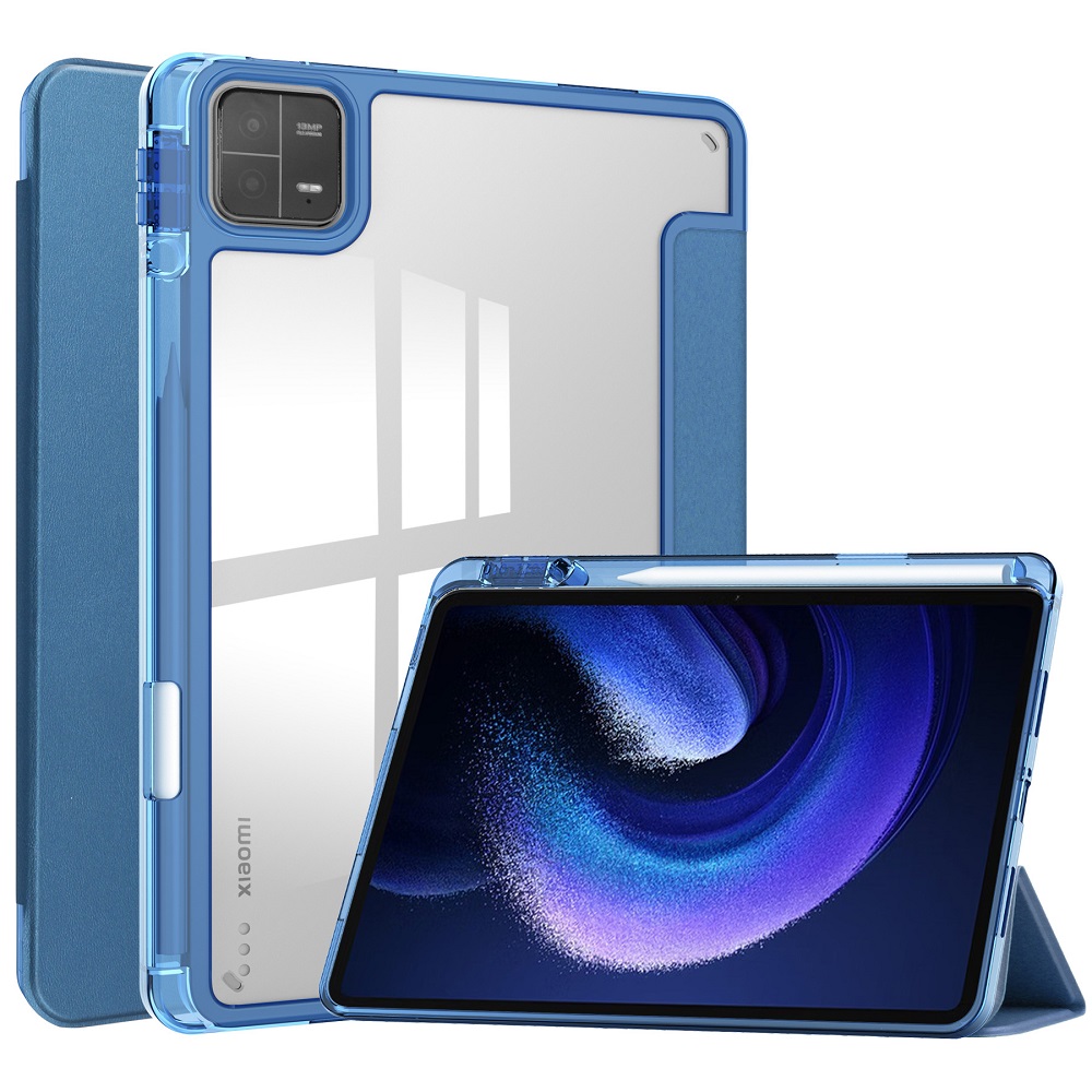 Tablet Case For Xiaomi Pad 6 11.0" with S Pen Holder, Transparent Acrylic Three Fold Xiaomi Pad 6 Pro Shockproof Cover with Clear Back, Auto Wake/Sleep