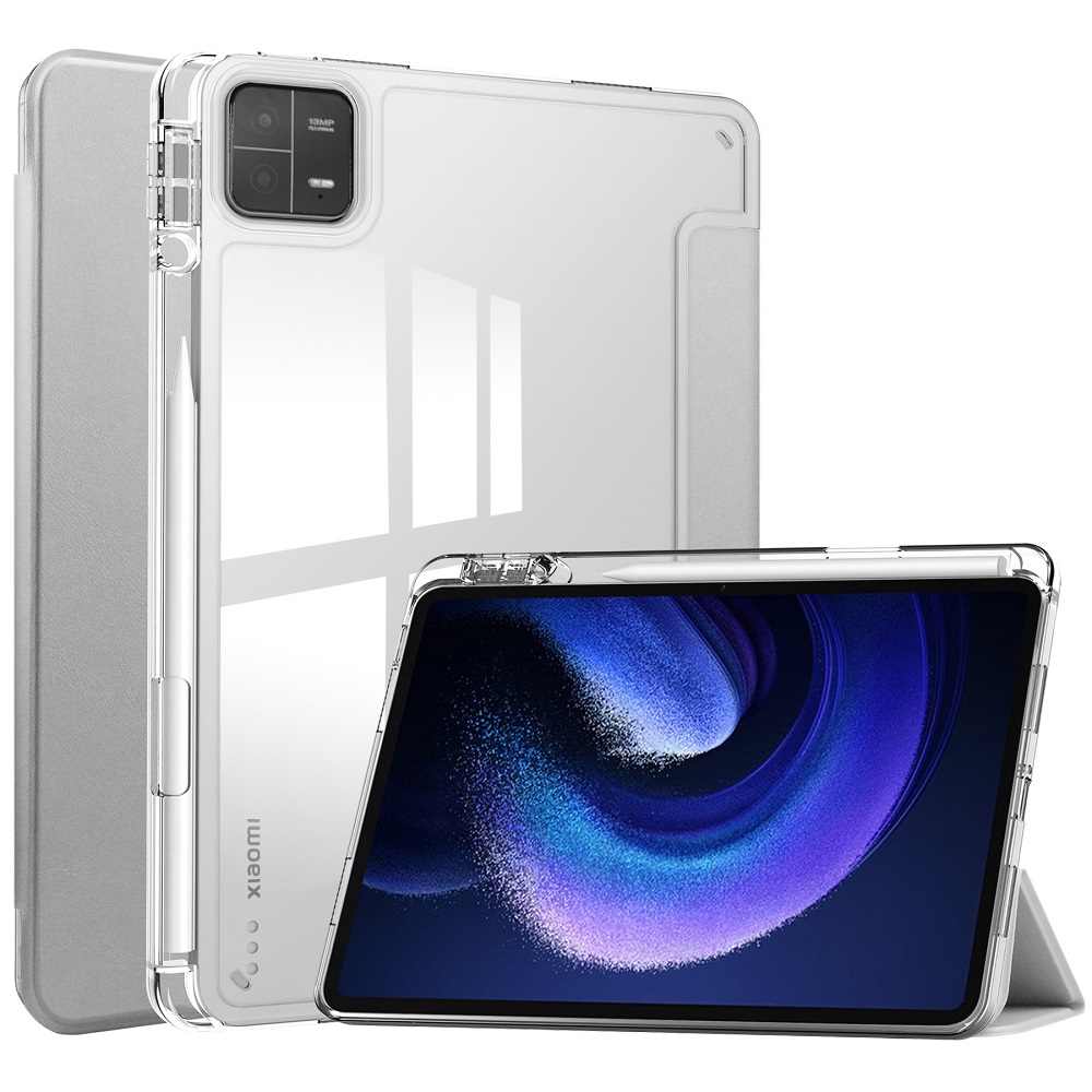 Tablet Case For Xiaomi Pad 6 11.0" with S Pen Holder, Transparent Acrylic Three Fold Xiaomi Pad 6 Pro Shockproof Cover with Clear Back, Auto Wake/Sleep