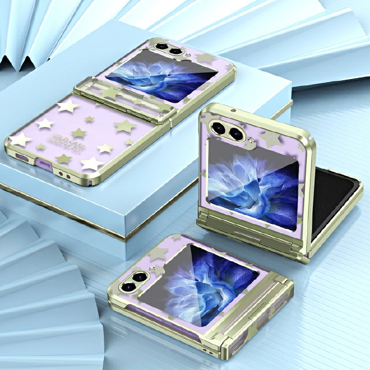 Luxury Fashion Creative Phone Case For Samsung Galaxy Z Flip6/ Flip5 (5G) Electroplated Transparent Stars Phone Case Hinge Anti Fall Protective Case