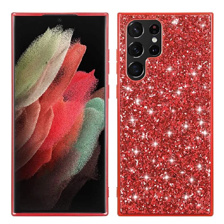Phone Case for Samsung Galaxy S23 S22 S21 S20 Ultra S21 S20 FE S10 S9 S8 Plua S7 Edge Note 20 Ultra 10 Plus 9 8 Diamond-Set Flash Powder Hard Shell Soft Edge Anti Fall Protective Cover