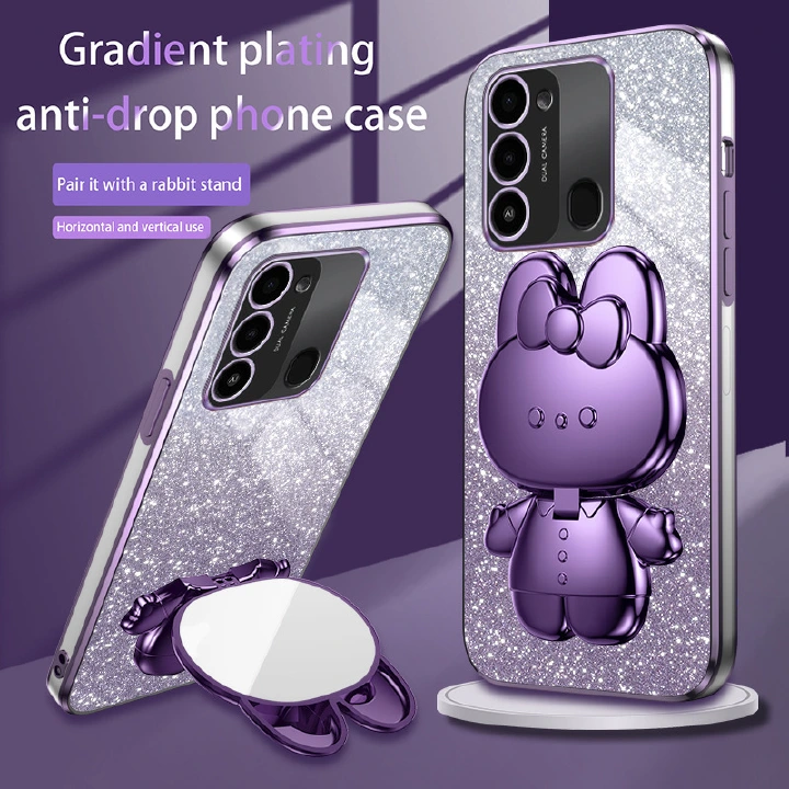 Luxury Electroplating Rabbit Mirror Bracket Phone Case For Tecno Spark 8C GO 10 Pro 10C Infinix Note 30 Pro 30i 30 VIP Hot 30 30i 30 20 12 11 10 9 Play Glitter Powder Protective Case