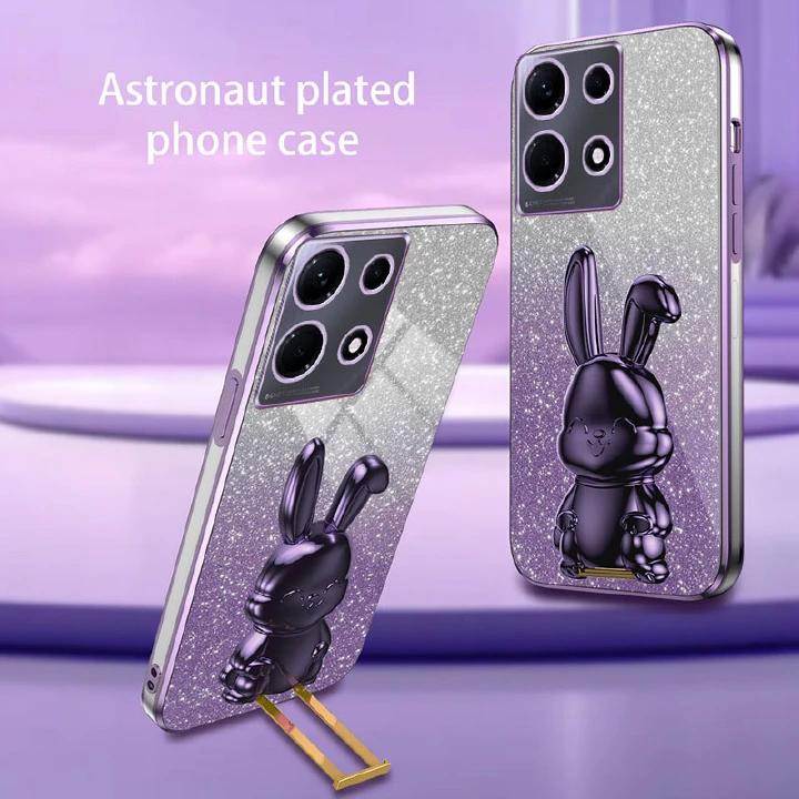 Luxury Electroplating Rabbit Bracket Phone Case For Tecno Spark 8C GO 10 Pro 10C Infinix Note 30 Pro 30i 30 VIP Hot 30 30i 30 20 12 11 10 9 Play Glitter Powder Protective Case