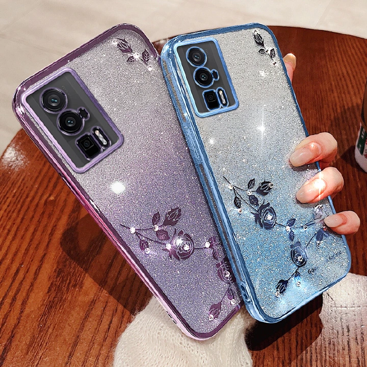 Fashion Electroplate Rhinestone Flowers Glitter Powder Phone Case For Xiaomi Redmi Note 13 12 12 Turbo 11 10 Pro 11S 10S 12 Pro Plus 12C 11A 10C 10 A1 A2 Plus K60 Pro Protective Case