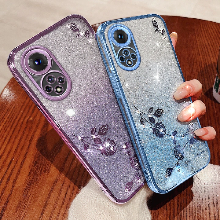 Fashion Electroplate Rhinestone Flowers Glitter Powder Phone Case For Huawei Nova Y91 Y61 Y90 Y70 11 10 9 8 7 Pro 10Z 9Z 10i 10 9 8 7 SE Protective Case