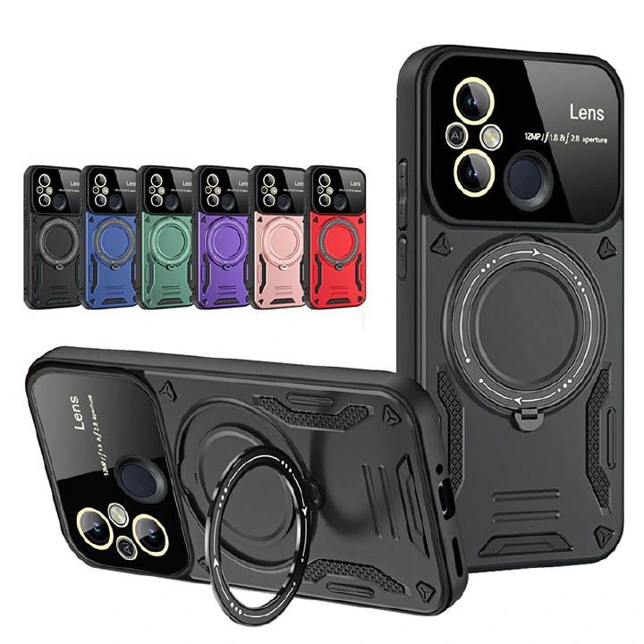 Magnetic Bracket Fashion Large View Window Phone Case For Xiaomi Redmi 12C 12 10C 10A 9C 9A A2+ A1+, Protective Case