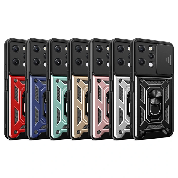 Luxury Slide Camera Lens Case For Xiaomi Redmi 12 4G, Kickstand Shockproof Cover