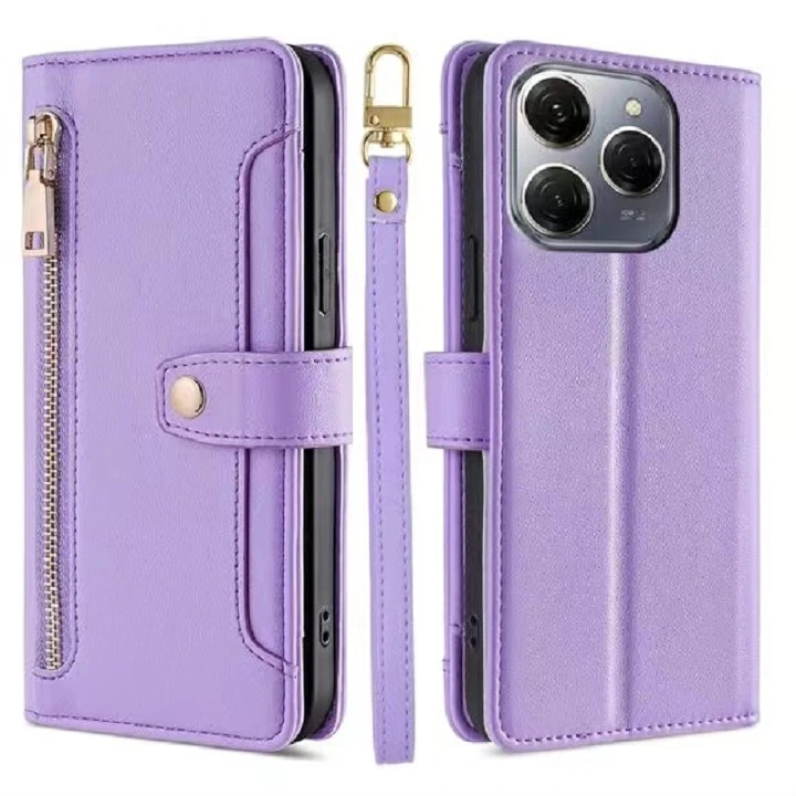 Fashion Leather Lanyard Phone Case Flip Cover For Tecno Spark 20 Pro 4G Shockproof Protection Stand Holder Magnetic PU Leather Case