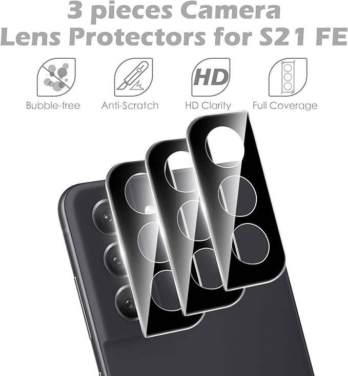 [3 pcs] For Samsung Galaxy S21 FE Camera Lens Protector, Ultra Thin Tempered Glass, Scratch Resistant HD Clear, Easy to Install