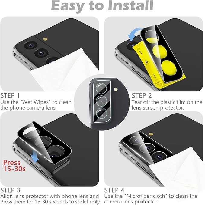 [3 Pcs]-Samsung Galaxy A25 A15 A05S F34 M34 F54 A04S A24 M14 M54 Camera Lens Protector, 9H Hardness, Scratch Resistant, Easy Installation Tempered Glass-Black