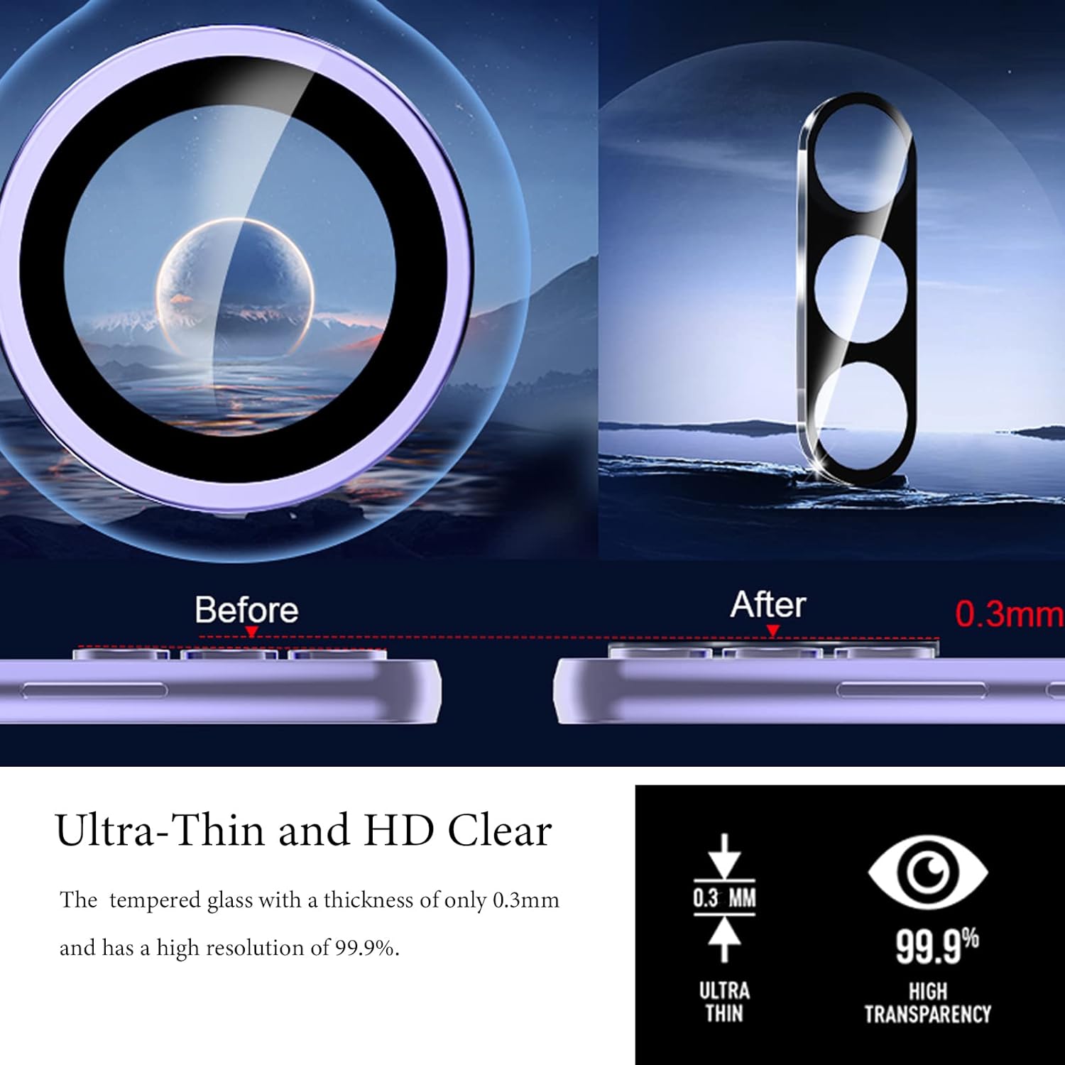 [3 Pcs]-Samsung Galaxy A25 A15 A05S F34 M34 F54 A04S A24 M14 M54 Camera Lens Protector, 9H Hardness, Scratch Resistant, Easy Installation Tempered Glass-Black