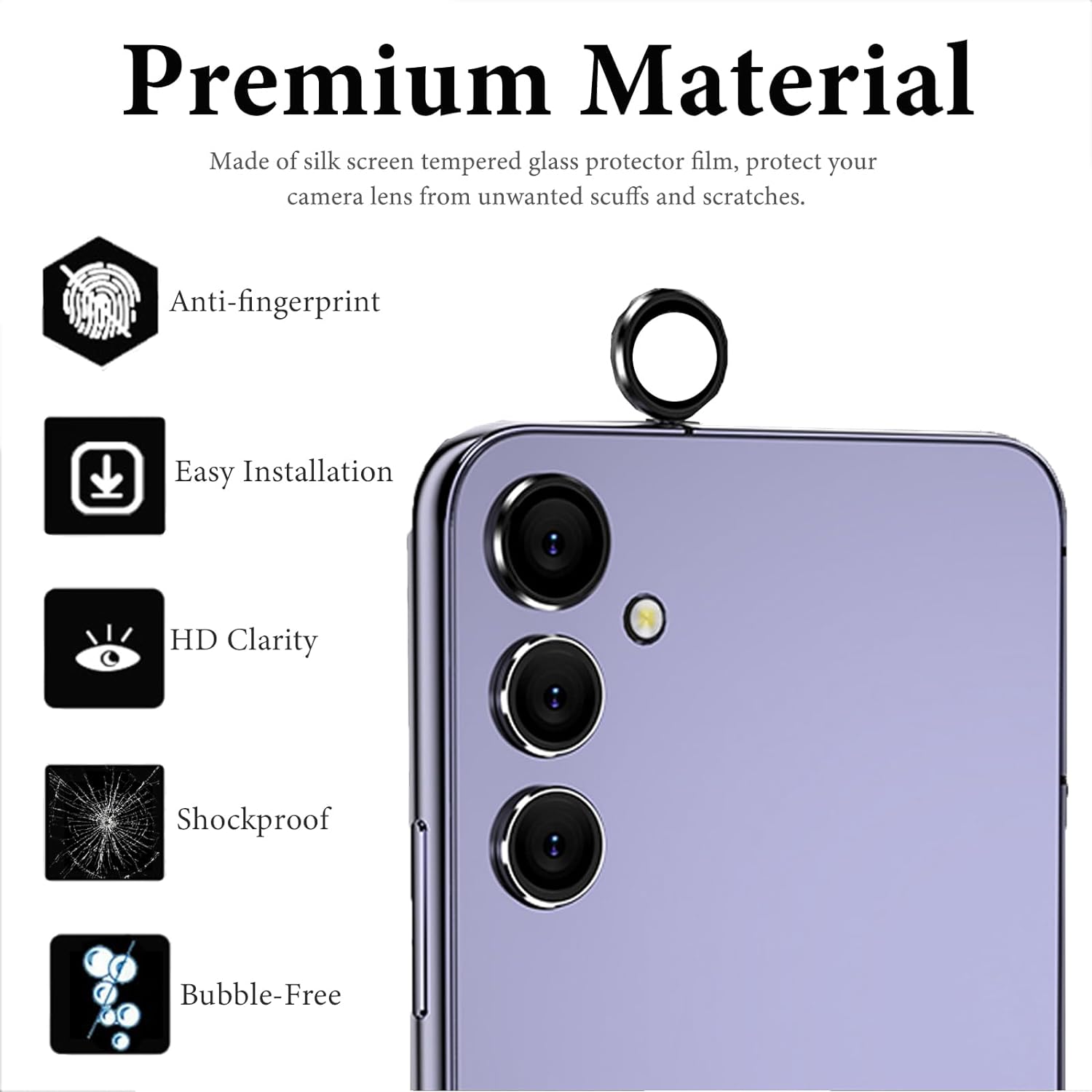 [3 Pcs]-Samsung Galaxy A25 A15 A05S F34 M34 F54 A04S A24 M14 M54 Camera Lens Protector, 9H Hardness, Scratch Resistant, Easy Installation Tempered Glass-Black