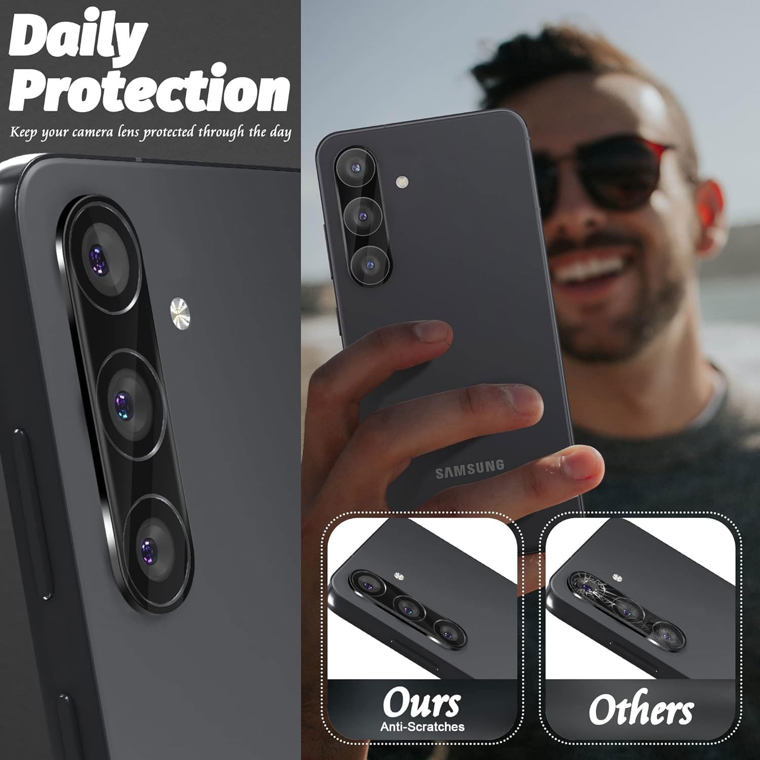 [3 Pcs]-Samsung Galaxy A25 A15 A05S F34 M34 F54 A04S A24 M14 M54 Camera Lens Protector, 9H Hardness, Scratch Resistant, Easy Installation Tempered Glass-Black