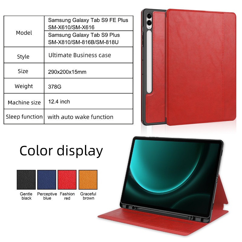 Tablet Case for Samsung Galaxy Tab S9 FE Plus/SM-X610 / S9 Plus / SM-X810/ SM-X816B PU Leather Business Folio Stand Protective Tablet Cover Built-in Card Slot