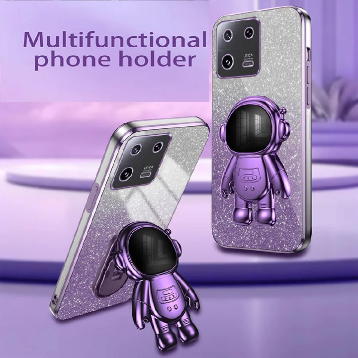 Luxury Electroplating Astronaut Bracket Cover For Xiaomi 14 13 12 Pro 11, 13T 12T 11T Pro, 13 12 11 Lite, Poco X3 M4 Pro Glitter Powder Protective Case