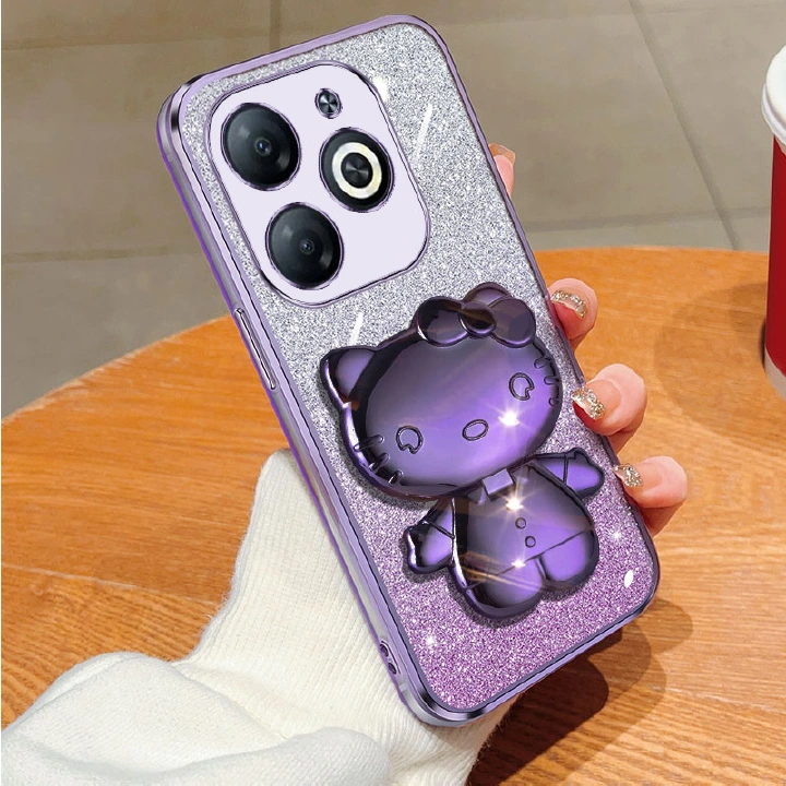 Luxury Electroplating Rabbit Mirror Bracket Phone Case For Infinix Smart 8 7 6 5 Tecno Spark 10c 10 Pro GO 8C Glitter Protective Cover