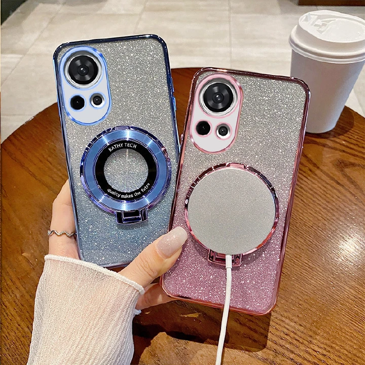 Magnetic Support Electroplate Phone Case For Huawei Nova 12 11 10 9 8 7 6 5 5i Pro 11 10 9 8 7 6 SE 3i 4 3 Y91 Y90 Y61 Y70 Glitter Powder Protective Cover