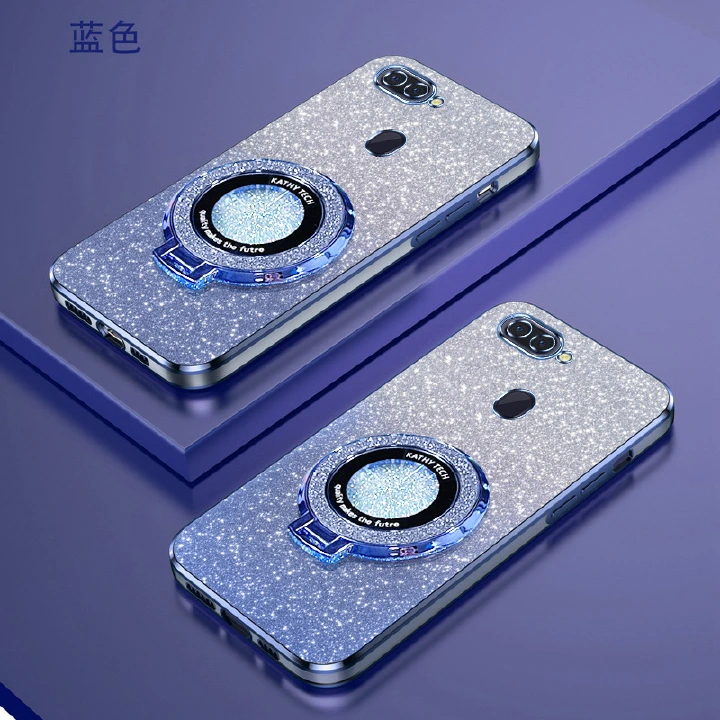 Magnetic Support Electroplate Phone Case For OPPO R15 A12 A5 A7 A5S A9 F11 Pro F9 F7 F5 A8 A31 A1K A15 A15S Glitter Powder Protective Cover