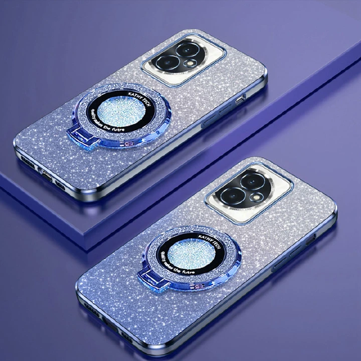 Magnetic Support Electroplate Phone Case For Honor 100 Pro 90 Pro 80 Pro 70 Pro 60 Pro 50 Pro 30 Pro 20 Pro 90 GT 80 GT 30 Lite 20 Lite 9X 8X Glitter Powder Protective Cover