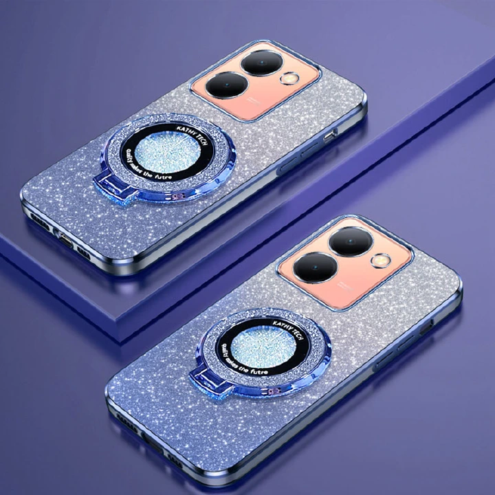 Magnetic Support Electroplate Phone Case For Vivo Y36 Y17S Y27 Y16 Y35  Y22 Y27S Y22S Y02S Y02 Y15S Y15A Y01 Y33S Y21S Y21 Y51 Y9S Y5S Y76 Y77 Y78 Glitter Powder Protective Cover