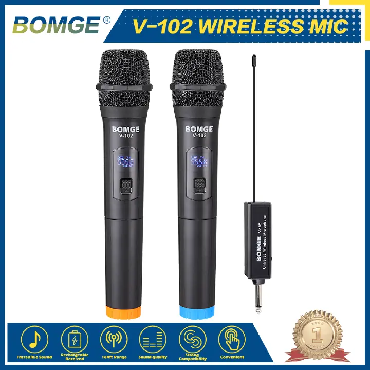 BOMGE Wireless Microphone system 2 Handheld Microphone DVD PC Mic System + Receiver KTV TV Karaoke