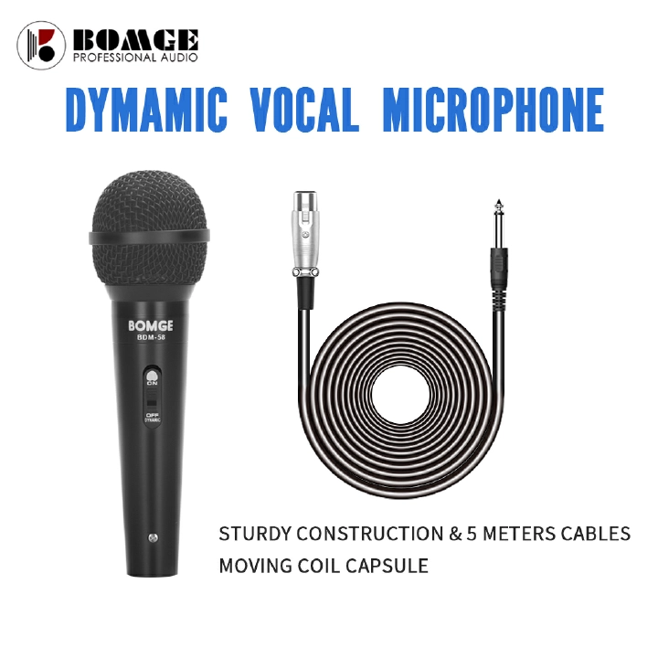 BOMGE Professional Dynamic Cardioid Wired Microphone With 5M Cable/Karaoke & Vocal