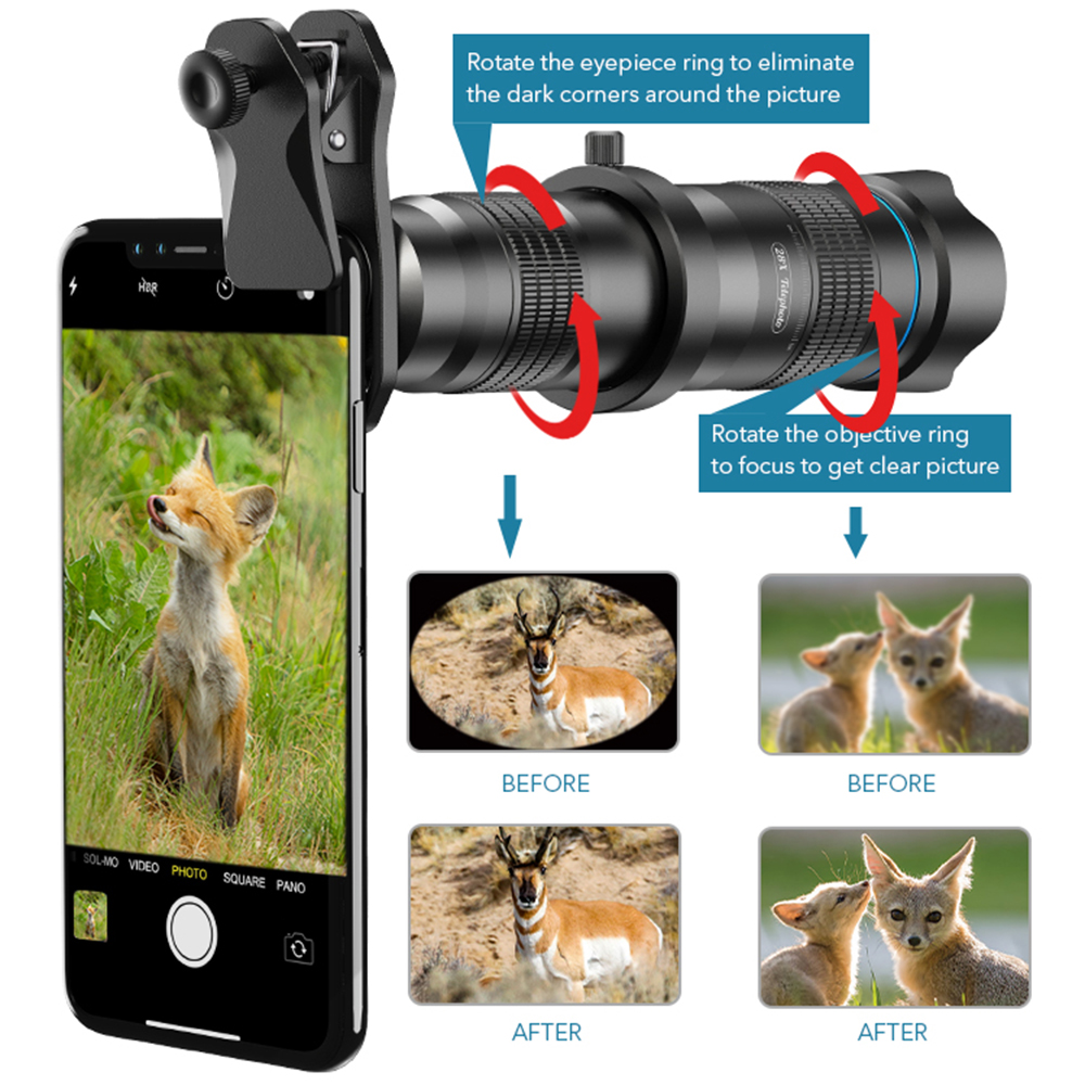 Professional HD 20-40X/28X/36X/60x Telephoto Zoom Lens With Selfie Tripod Shutter Observe The Moon