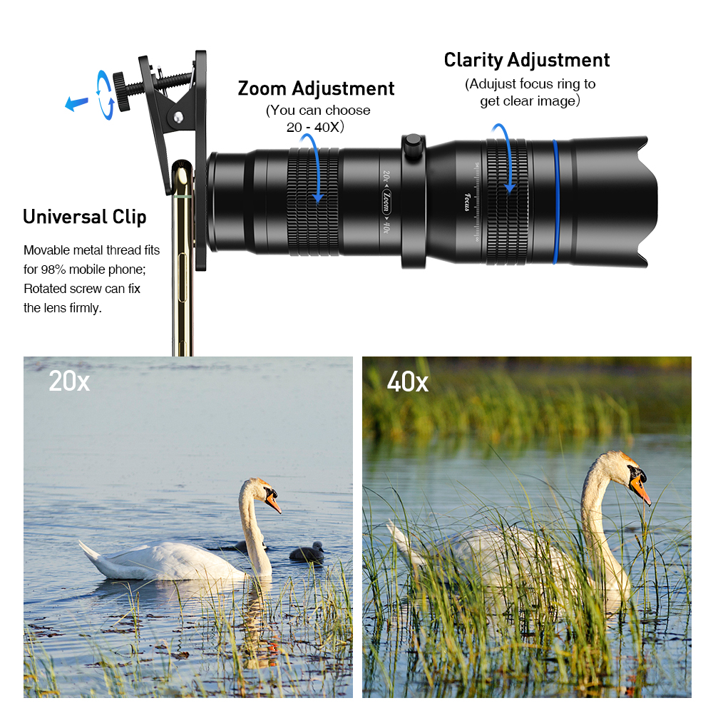 Professional HD 20-40X/28X/36X/60x Telephoto Zoom Lens With Selfie Tripod Shutter Observe The Moon