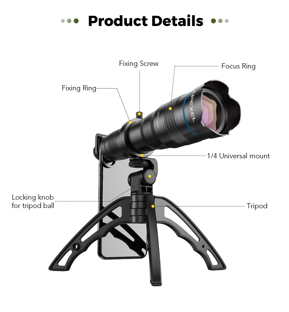 Professional HD 20-40X/28X/36X/60x Telephoto Zoom Lens With Selfie Tripod Shutter Observe The Moon