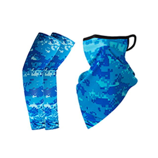 Ice Silk Sleeves Sunscreen Bib Sleeves Printed Arm Guard Sunscreen Combo Set Hiking Fishing Cycling Neck Cover Face Mask Bandana