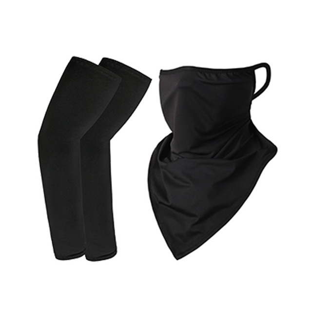 Ice Silk Sleeves Sunscreen Bib Sleeves Printed Arm Guard Sunscreen Combo Set Hiking Fishing Cycling Neck Cover Face Mask Bandana