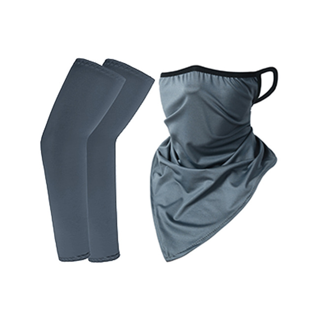 Ice Silk Sleeves Sunscreen Bib Sleeves Printed Arm Guard Sunscreen Combo Set Hiking Fishing Cycling Neck Cover Face Mask Bandana