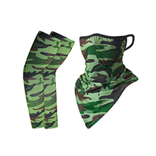 Ice Silk Sleeves Sunscreen Bib Sleeves Printed Arm Guard Sunscreen Combo Set Hiking Fishing Cycling Neck Cover Face Mask Bandana