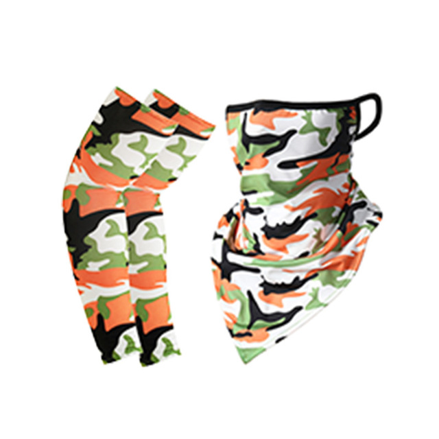 Ice Silk Sleeves Sunscreen Bib Sleeves Printed Arm Guard Sunscreen Combo Set Hiking Fishing Cycling Neck Cover Face Mask Bandana
