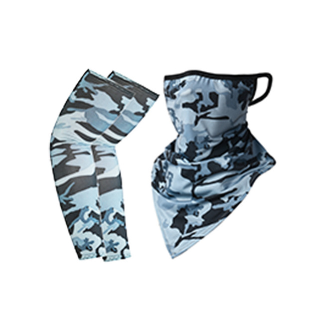 Ice Silk Sleeves Sunscreen Bib Sleeves Printed Arm Guard Sunscreen Combo Set Hiking Fishing Cycling Neck Cover Face Mask Bandana