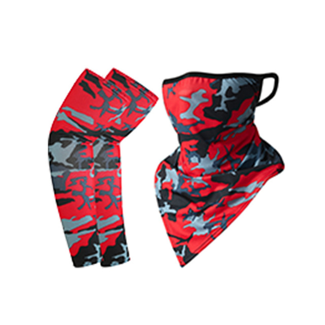 Ice Silk Sleeves Sunscreen Bib Sleeves Printed Arm Guard Sunscreen Combo Set Hiking Fishing Cycling Neck Cover Face Mask Bandana