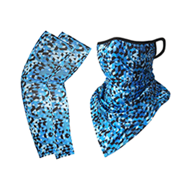 Ice Silk Sleeves Sunscreen Bib Sleeves Printed Arm Guard Sunscreen Combo Set Hiking Fishing Cycling Neck Cover Face Mask Bandana